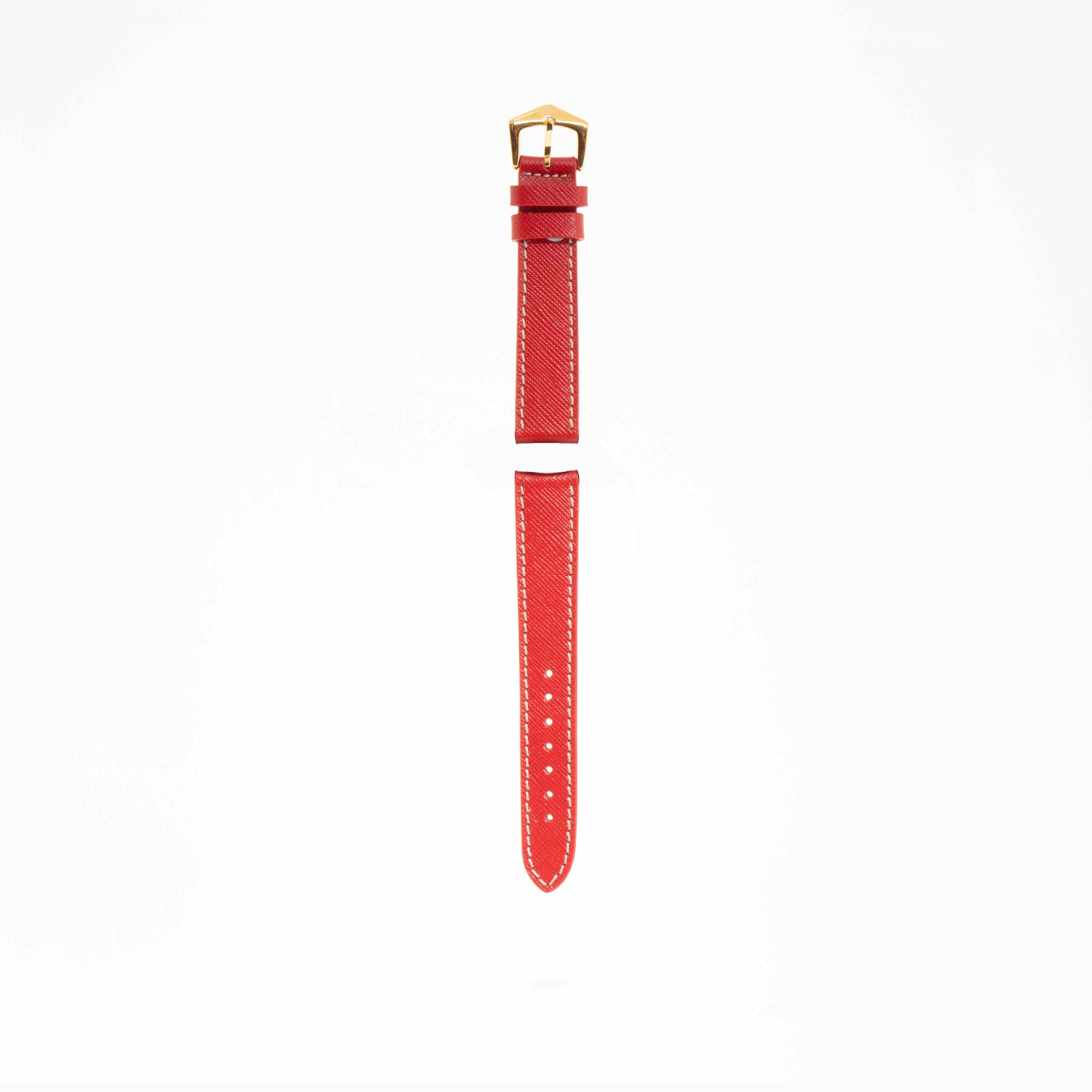 Bracelet montre Veau Martelé Rouge Coutures Ecrues