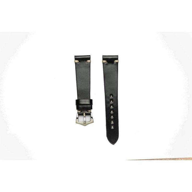 Black Cordovan Leather Watch Strap Ecru Stitches - Milano Straps