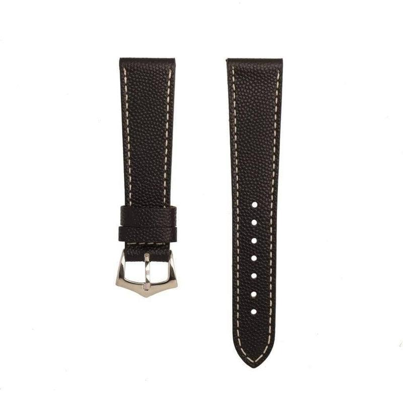 Black Hammered Calfskin Ecru Stitches Watch strap - Milano Straps