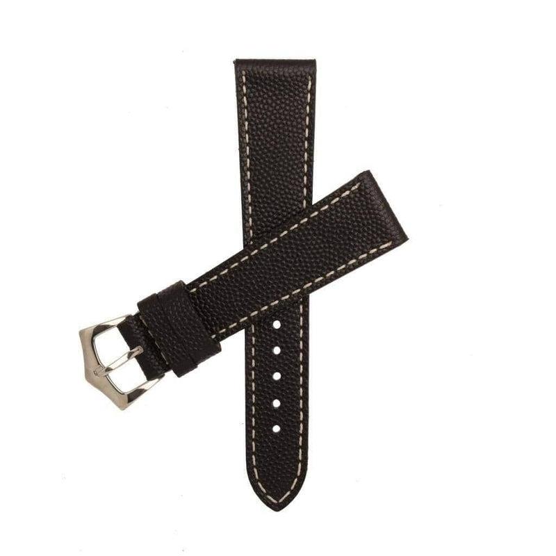 Black Hammered Calfskin Ecru Stitches Watch strap - Milano Straps