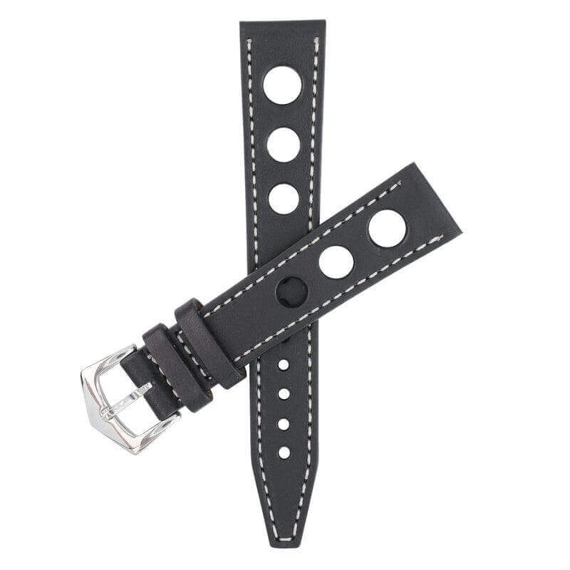 Black "Rally" Leather Watch Strap - Leather strap- Milano Straps