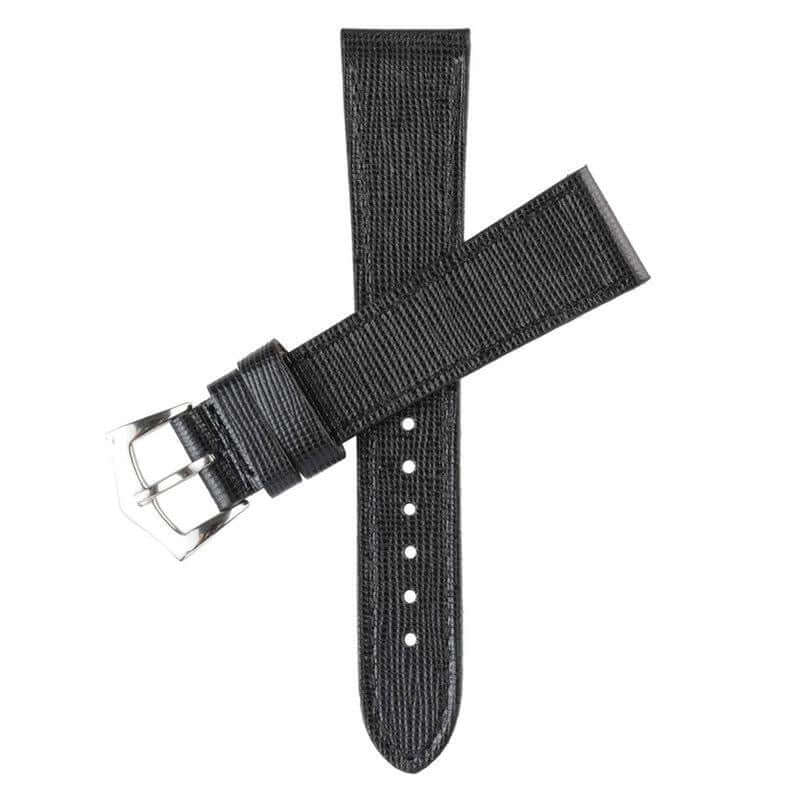 Black Saffiano  Leather Watch Strap Tone Stitches - Leather strap- Milano Straps