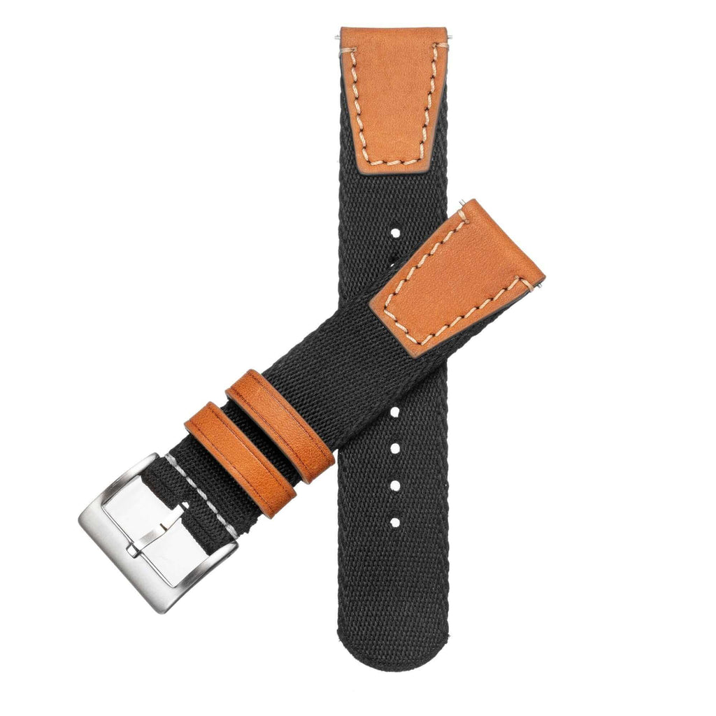 Black Two Piece Eco-Friendly Nylon Military Strap - Military Watch Strap- Milano Straps