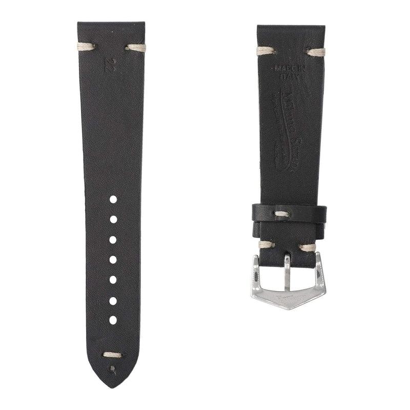 Black Vintage Leather Watch Strap - Black Color - Milano Straps