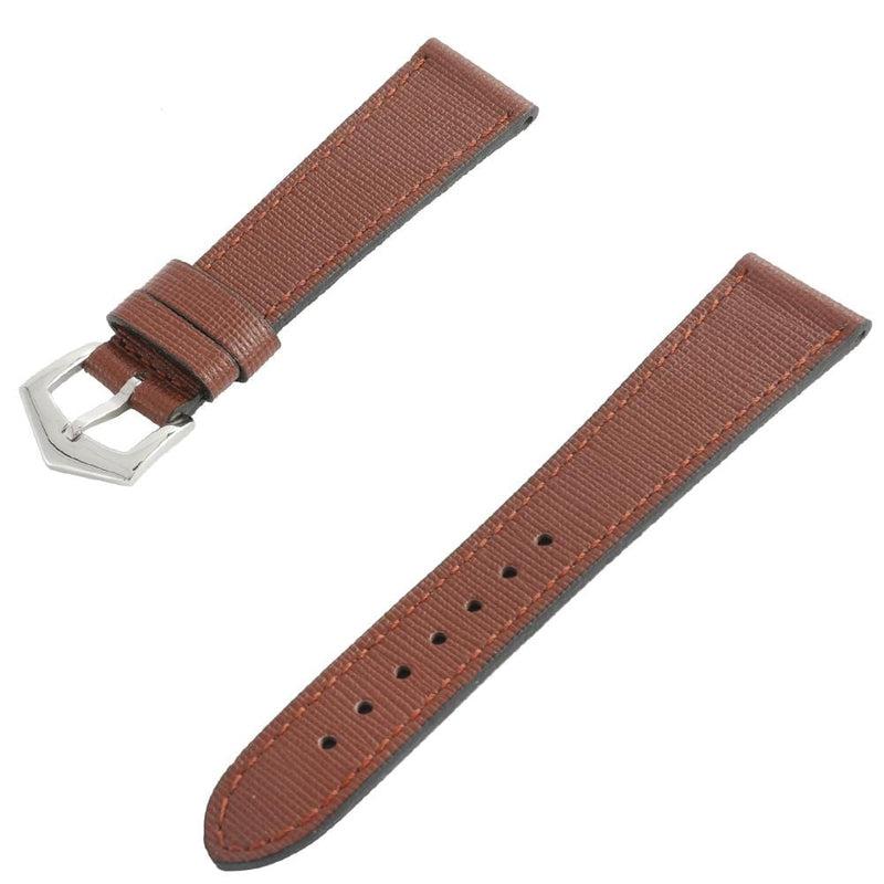 Bracelet de montre en cuir Saffiano marron avec surpiqûres