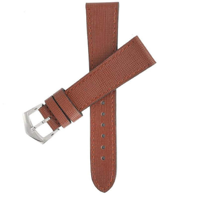 Brown Saffiano  Leather Tone Stitching  Watch Strap - Leather strap- Milano Straps