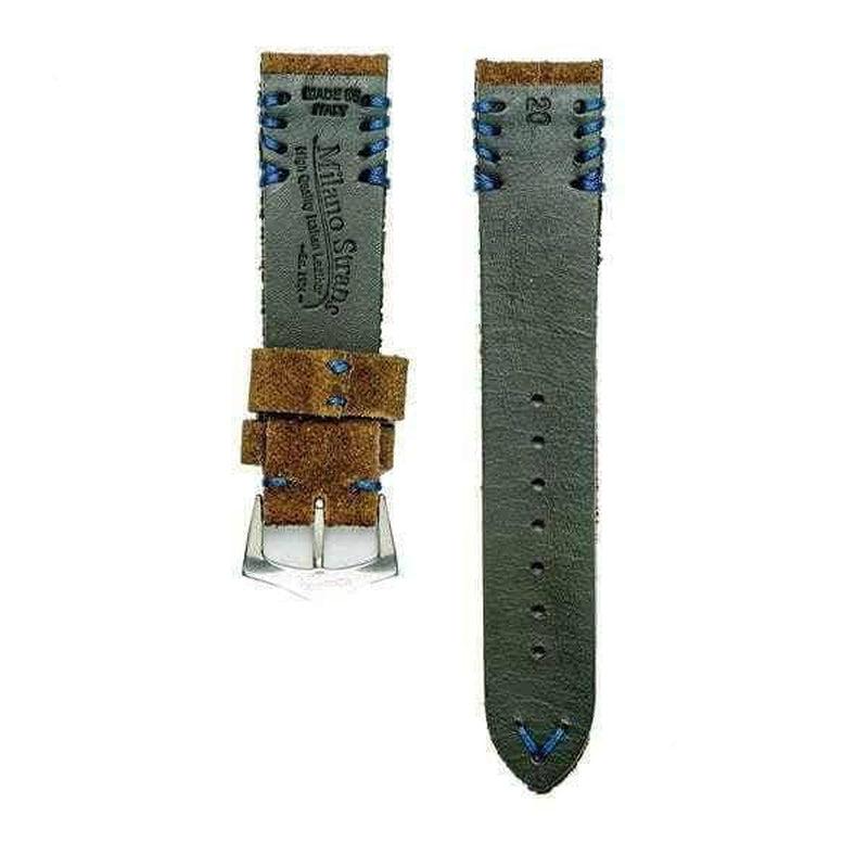 Brown Suede Vintage Watch Strap Blu Tribal Stitches - Milano Straps