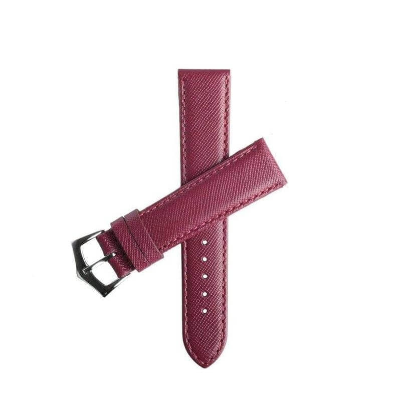 Burgundy Saffiano Folded Edge Burgundy Stitches Watch Strap - Leather strap- Milano Straps