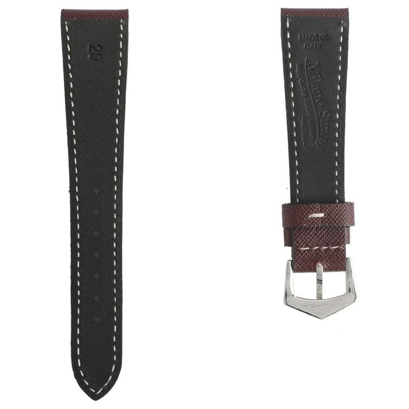 Burgundy Saffiano Leather White Stitches Watch Strap - Milano Straps