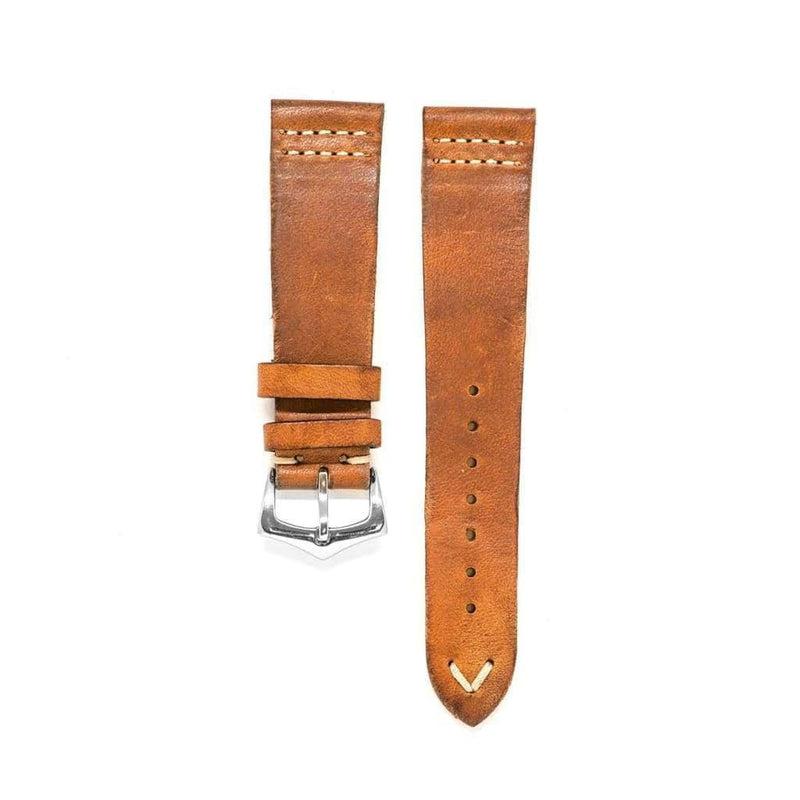 Cognac Vintage Leather Watch Strap Doble Stitches - Milano Straps
