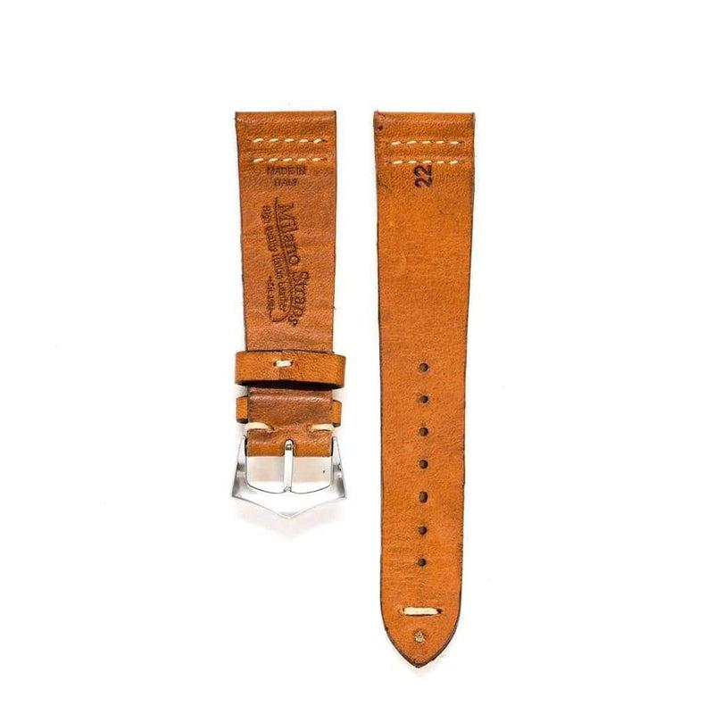 Cognac Vintage Leather Watch Strap Doble Stitches - Milano Straps