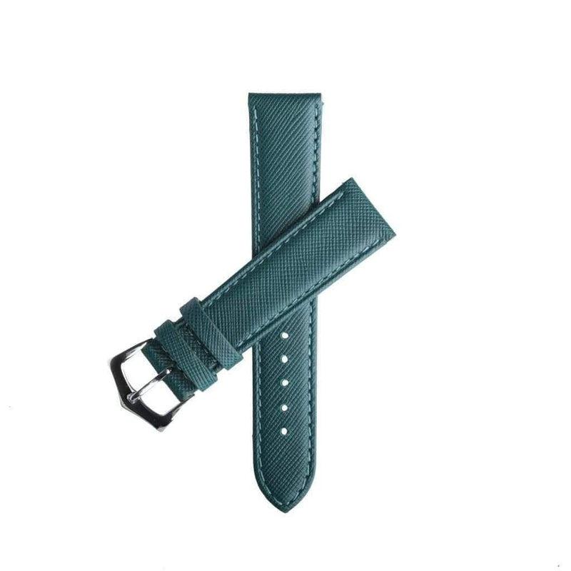 Green Saffiano Folded Edge Green Stitches Watch Strap - Leather strap- Milano Straps