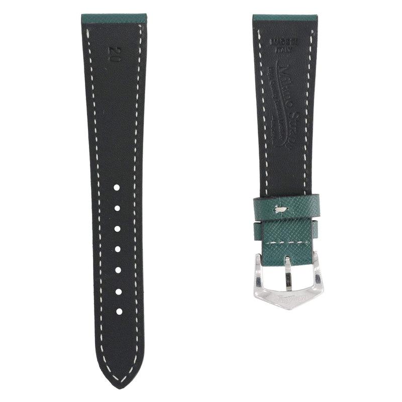 Green Saffiano Leather Ecru Stitches Watch Strap - Milano Straps