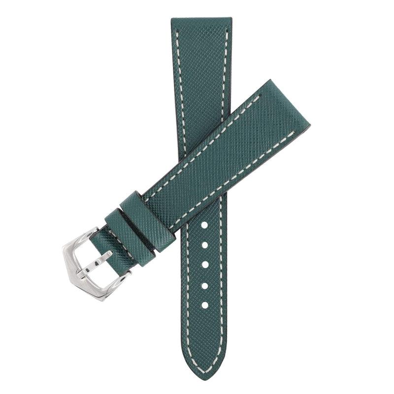 Green Saffiano Leather Ecru Stitches Watch Strap - Milano Straps