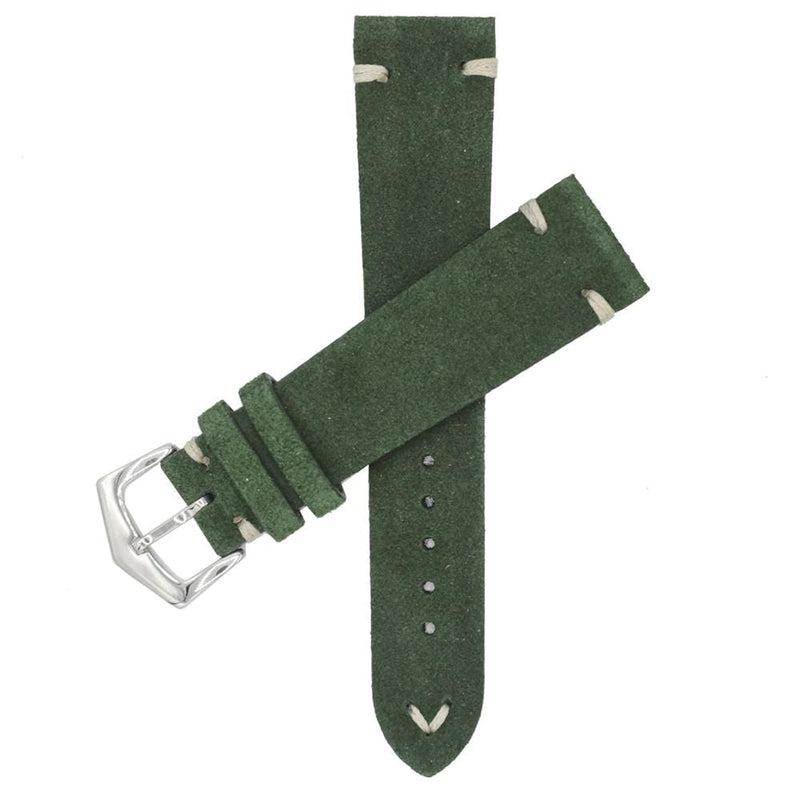 Green Suede Vintage Leather Watch Band - Suede strap- Milano Straps