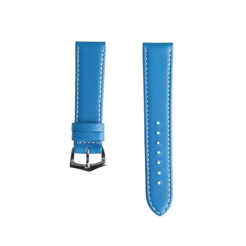 Light Blu Saffiano Folded Edge White Stitches Watch Strap - Milano Straps