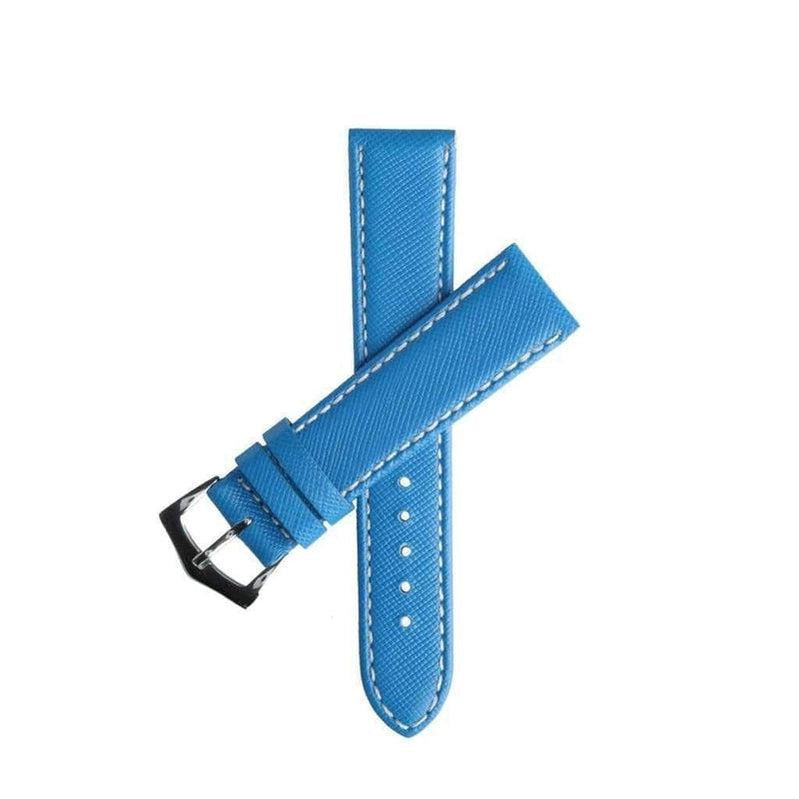 Light Blue Saffiano Folded Edge White Stitches Watch Strap - Leather strap- Milano Straps