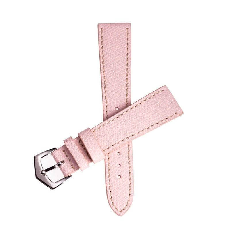 Pink Hammered Calfskin Ecru Stitches Watch strap - Leather strap- Milano Straps