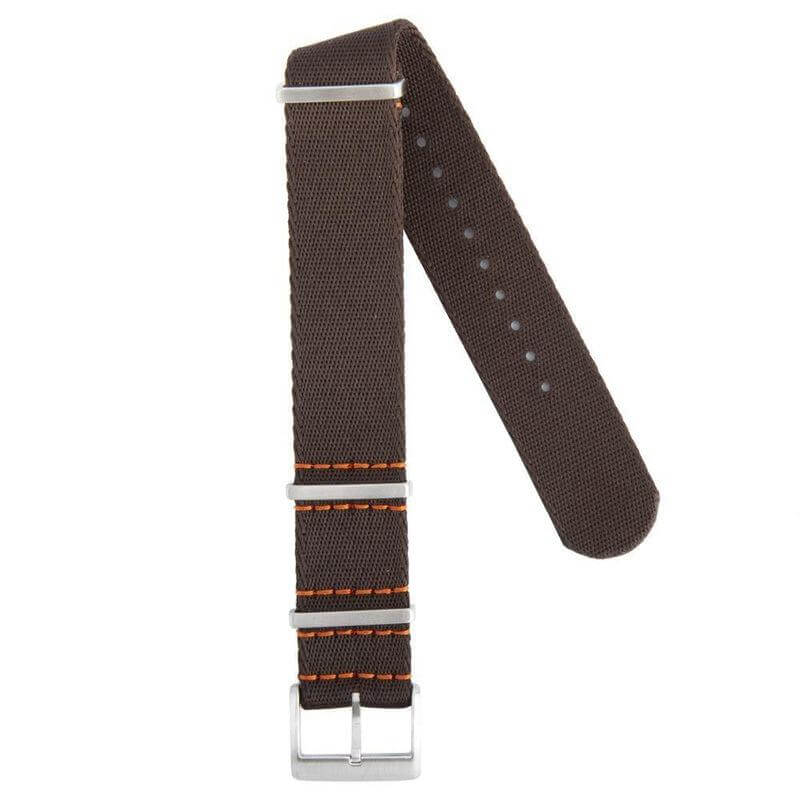 Eco-Friendly Nylon Military Watch Strap -  Dark Brown Orange Stitches - Recycled Military Watch Straps- Milano Straps