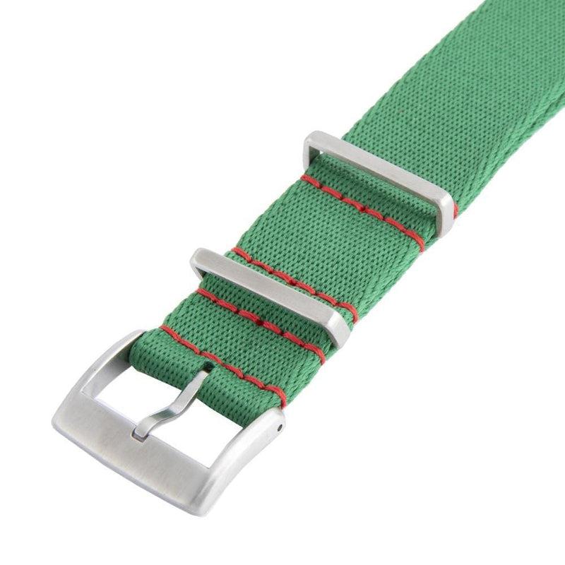 Recycled NATO Watch Strap - Green Red Stitches - Milano Straps