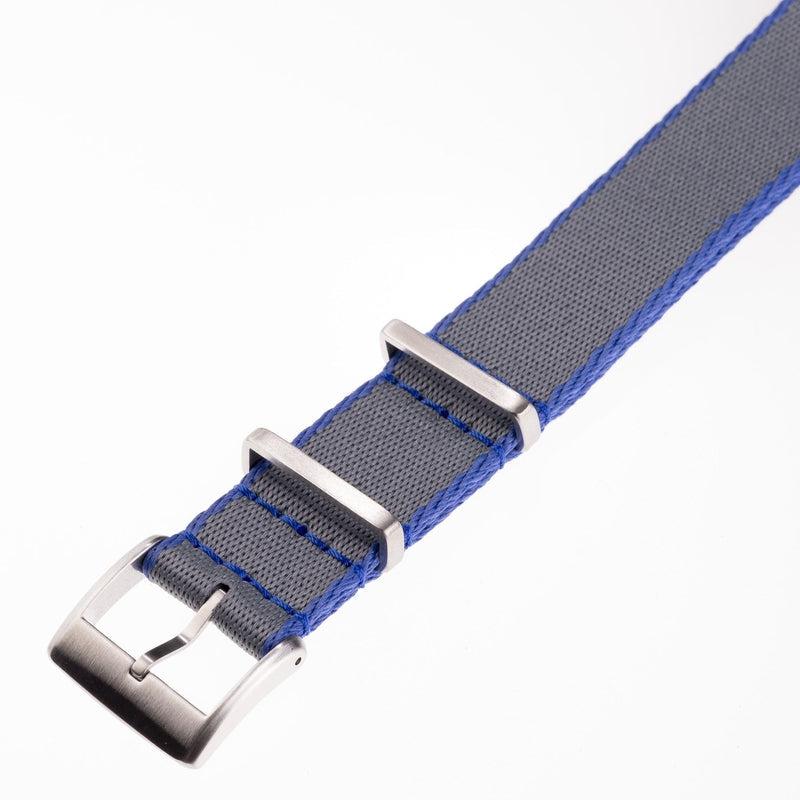 Recycled NATO Watch Strap - Grey Blue Borders - Milano Straps