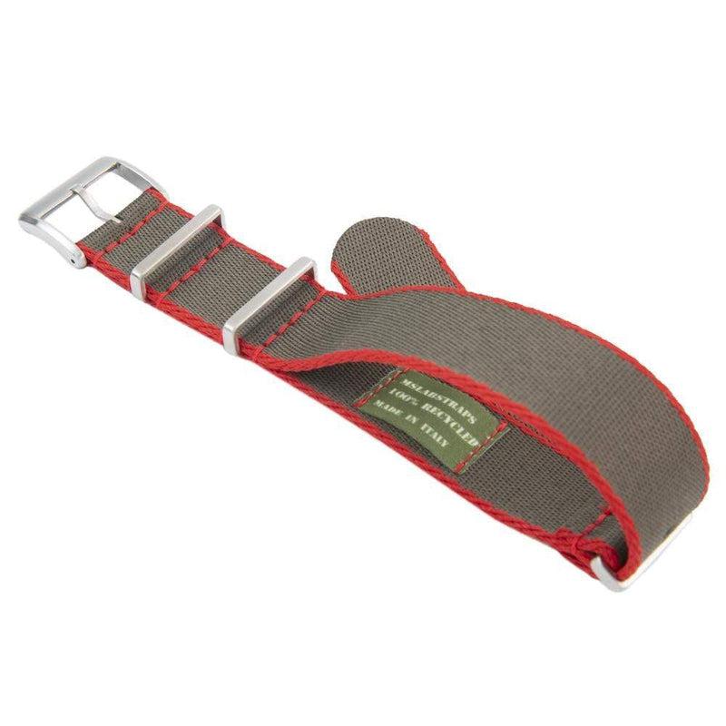 Recycled NATO Watch Strap - Grey Red Border - Milano Straps