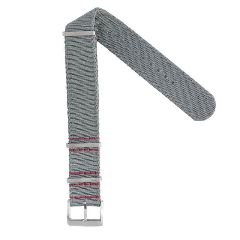 Eco-Friendly Nylon Military  Watch Strap -  Grey Red Stitches - Recycled NATO straps- Milano Straps