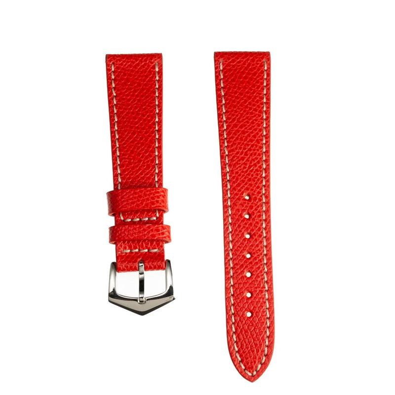 Red Hammered Calfskin Ecru Stitches Watch strap - Milano Straps
