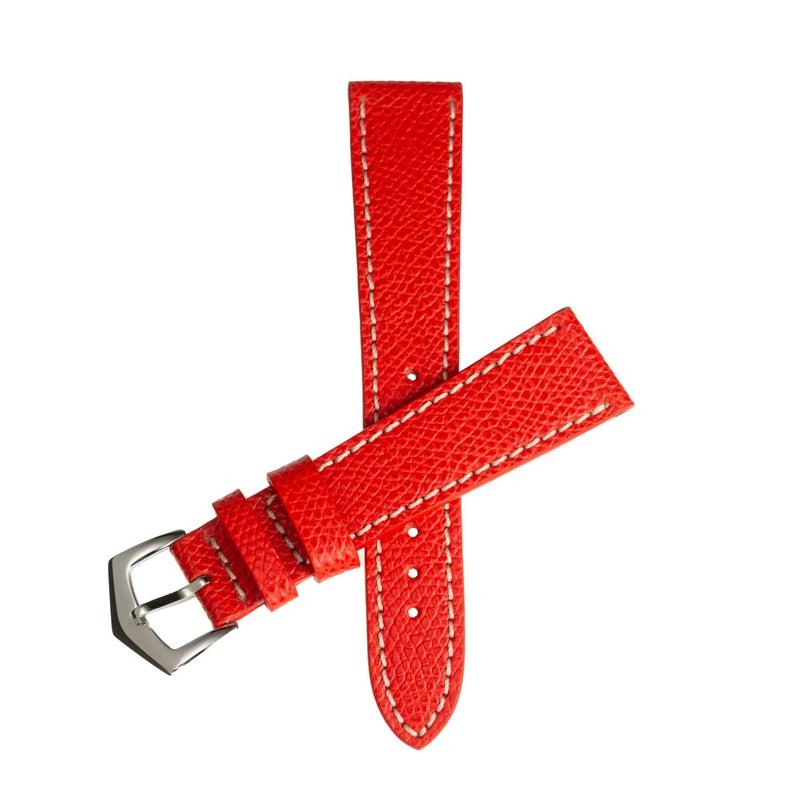 Red Hammered Calfskin Ecru Stitches Watch strap - Leather strap- Milano Straps