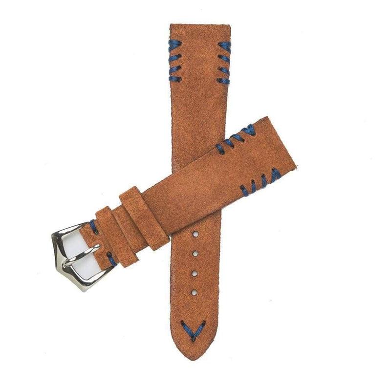 Rust Suede Watch Strap Tribal Blue stitches - Suede strap- Milano Straps