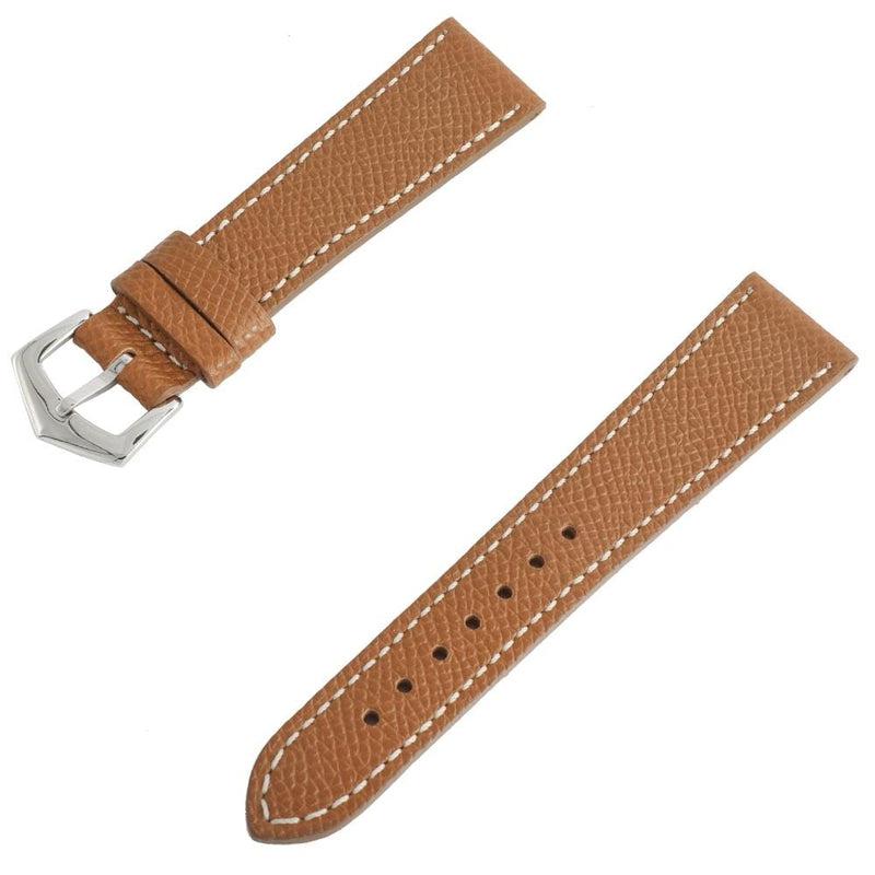 Tan Hammered Calfskin Ecru Stitches Watch strap - Milano Straps