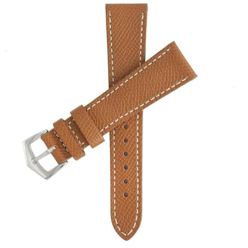 Tan Hammered Calfskin Ecru Stitches Watch strap - Leather strap- Milano Straps