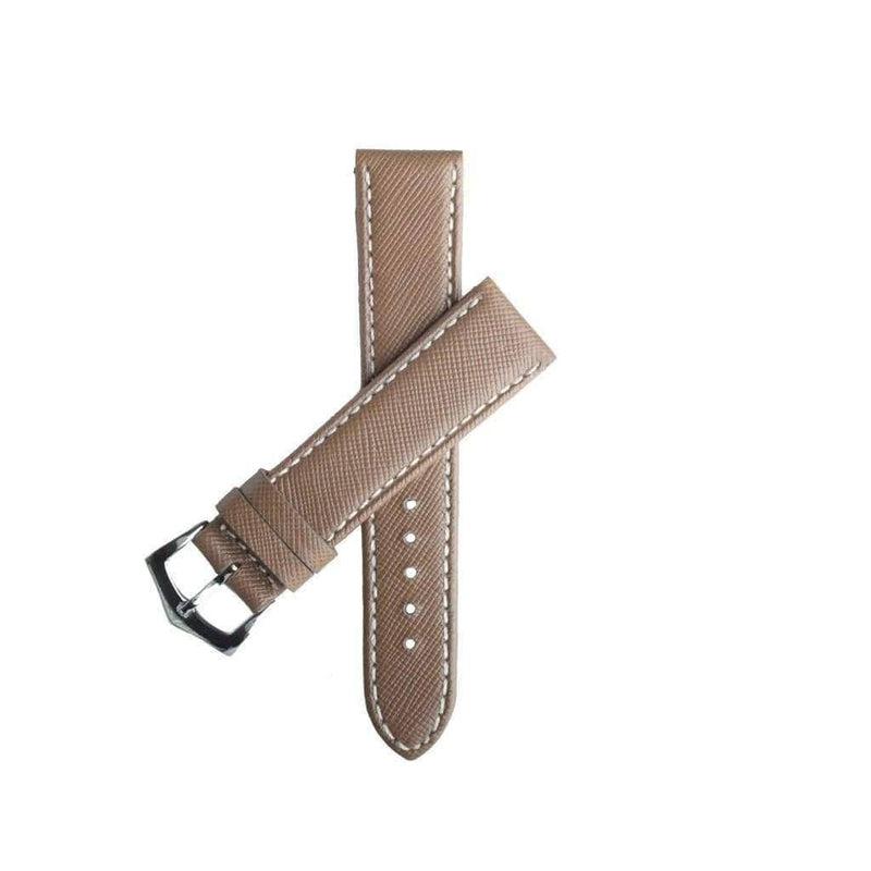 Taupe Saffiano Folded Edge White Stitches Watch Strap - Leather strap- Milano Straps