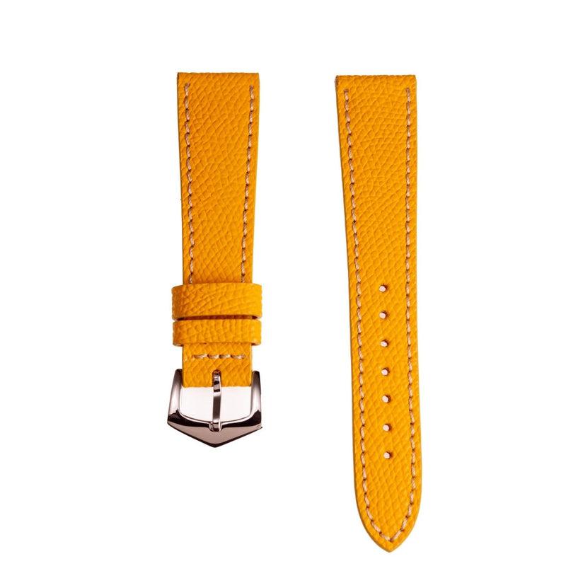 Yellow Hammered Calfskin Ecru Stitches Watch strap - Milano Straps