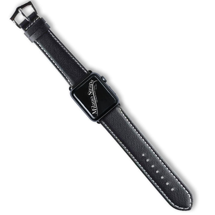 Apple Watch Leather Band ™ Black Saffiano Ecru Stitches - Milano Straps