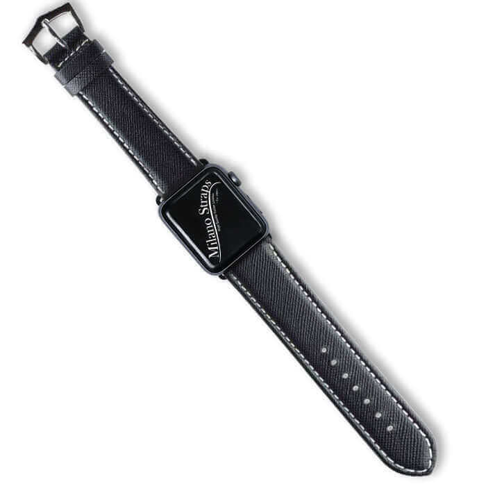 Apple Watch Leather Band ™ Black Saffiano Ecru Stitches - Apple Watch Leather Straps- Milano Straps