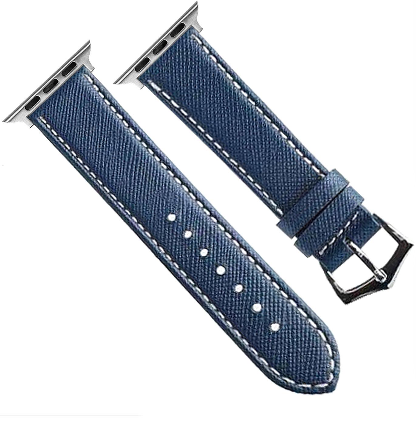 Apple Watch Leather Band ™ Blue Saffiano Ecru Stitches - Milano Straps