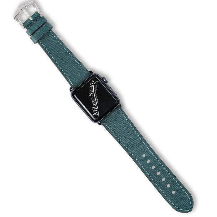 Apple Watch Leather Band ™ Green Saffiano Tone Stitches - Apple Watch Leather Straps- Milano Straps