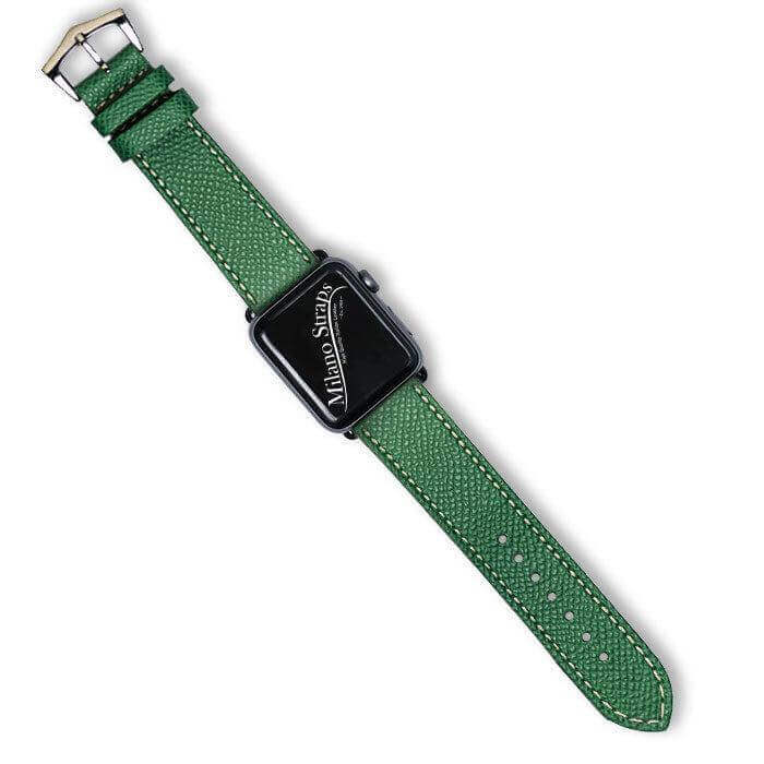 Apple Watch Leather Band ™ Hammered Green Ecru Stitches - Apple Watch Leather Straps- Milano Straps