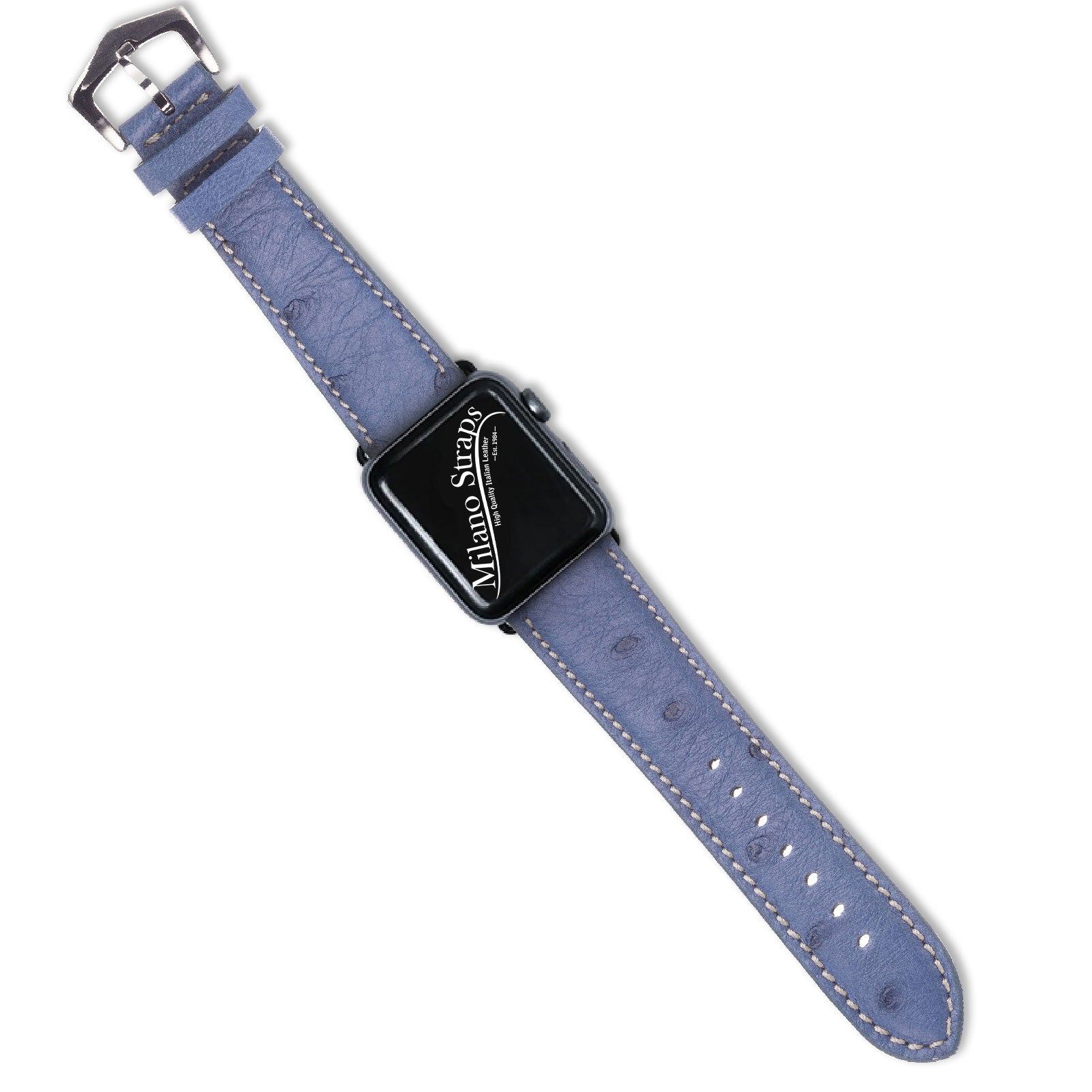 Apple Watch Leather Band ™ Light Blue Ostrich Leather Strap - Milano Straps