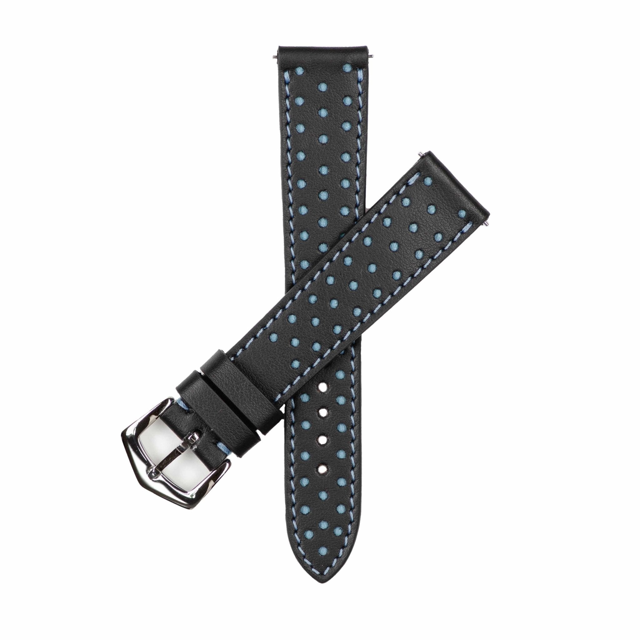 Black & Blue "Driver" Leather Watch Strap - Milano Straps - #Watch Bands#