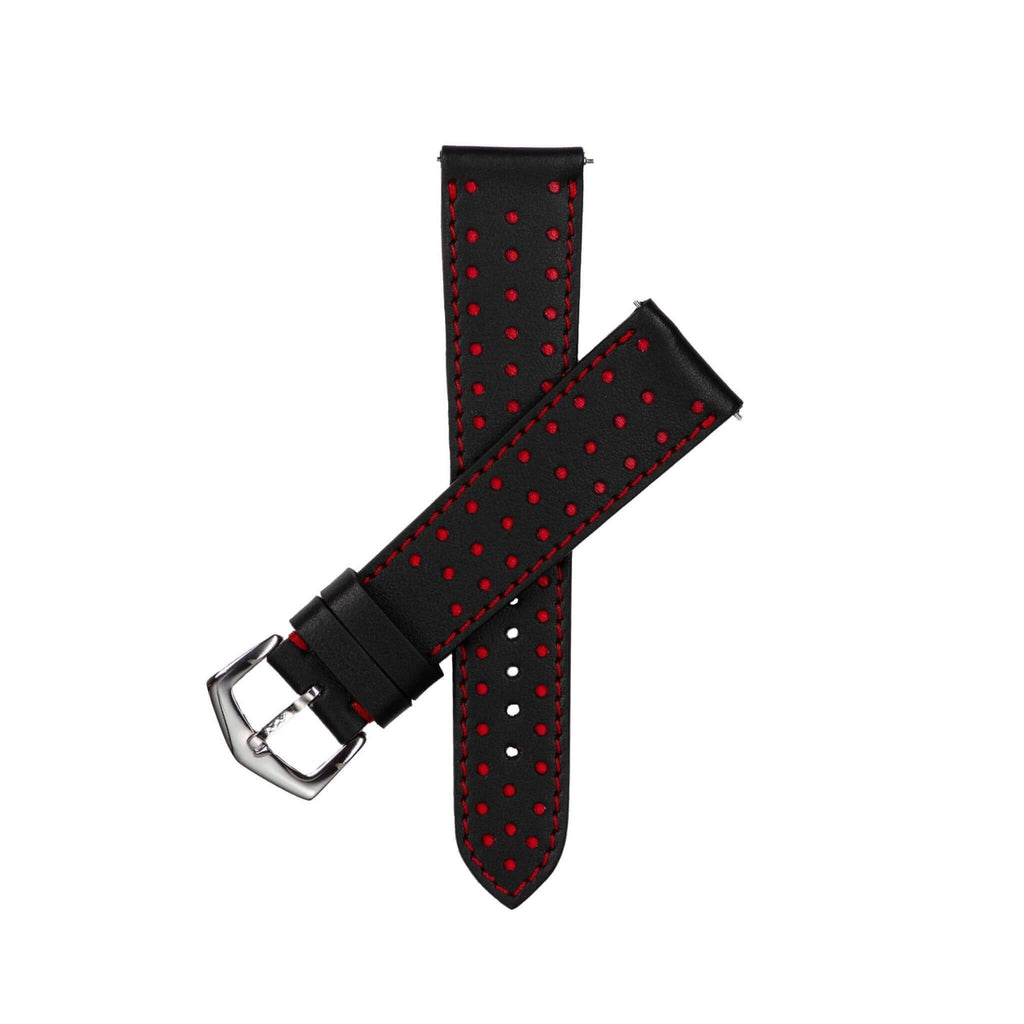 Black & Red "Driver" Leather Watch Strap - Leather strap- Milano Straps