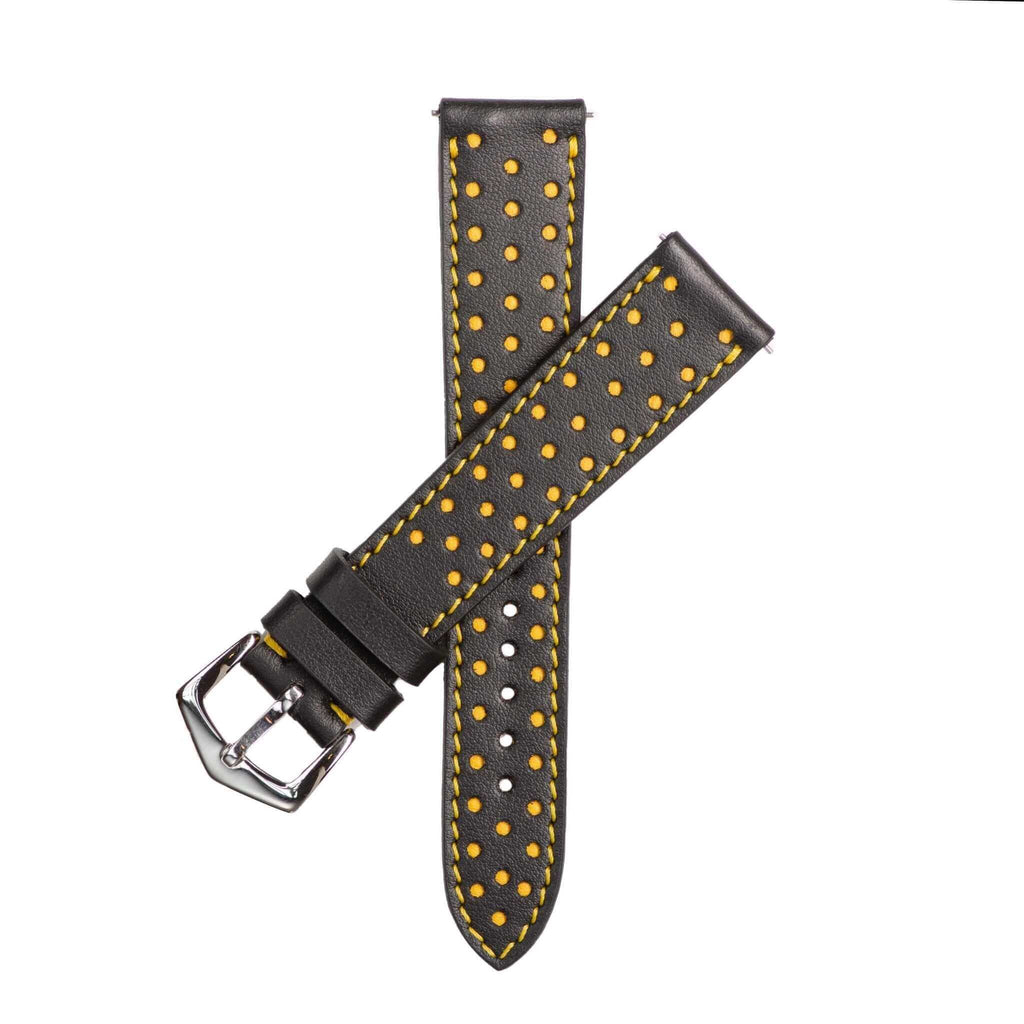 Black & Yellow "Driver" Leather Watch Strap - Leather strap- Milano Straps